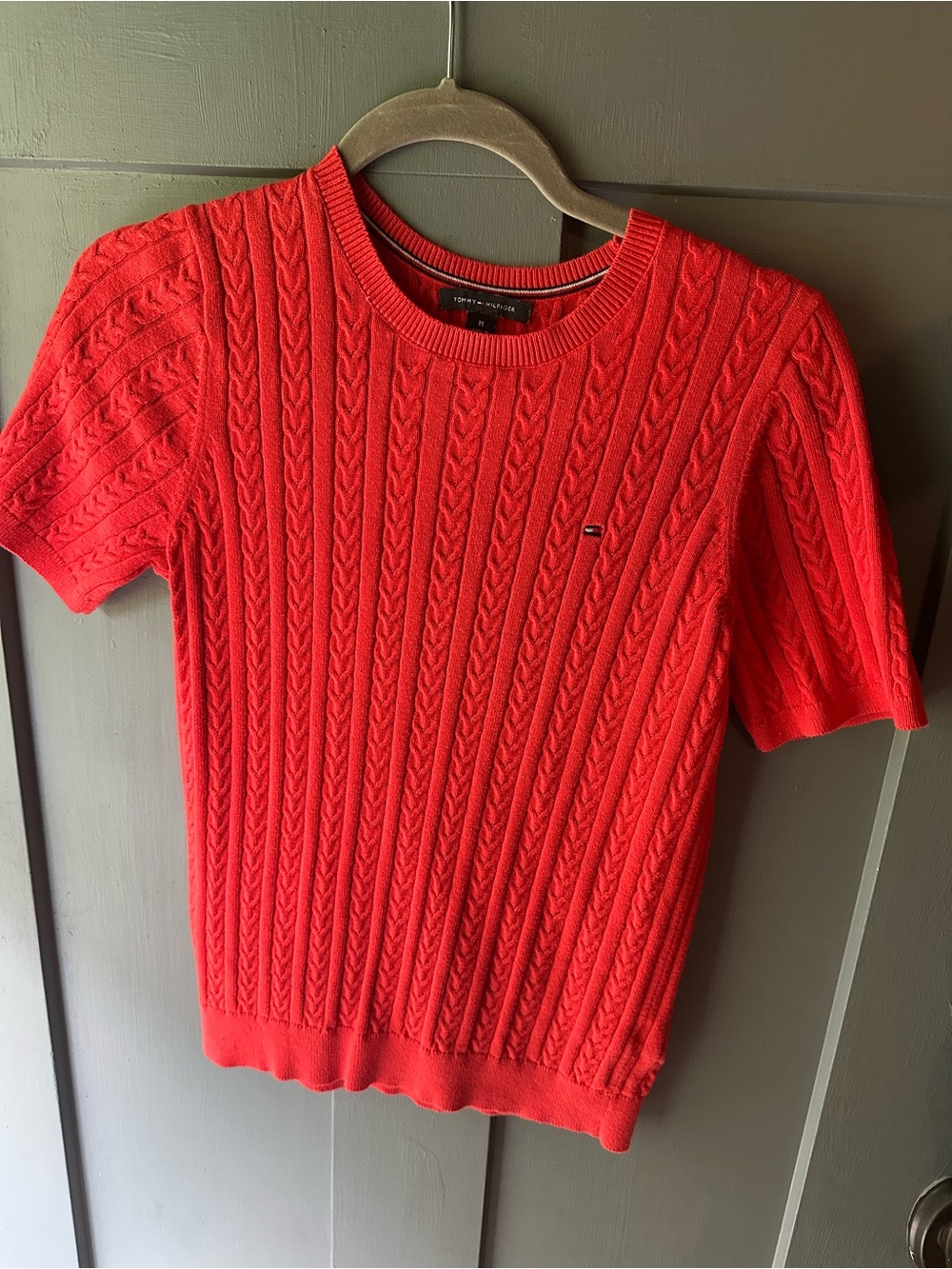 Tommy Hilfiger Bright Red Cable-Knit Crewneck Sweater